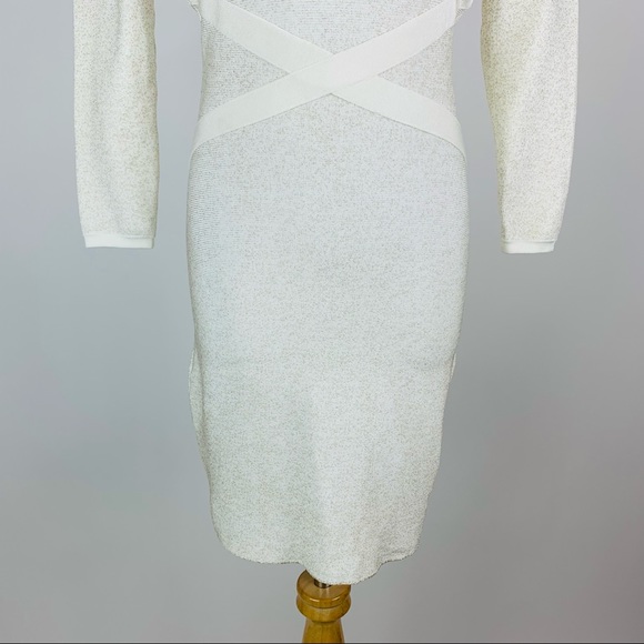 BEBE Cream Metallic Bodycon Mini Dress Small - Picture 3 of 13